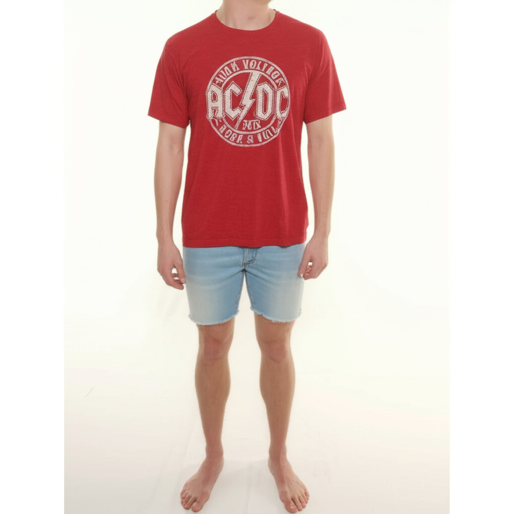 AC DC T Shirt Mens Size Small Red‎ Plain Crewneck Short Sleeve Casual Basic